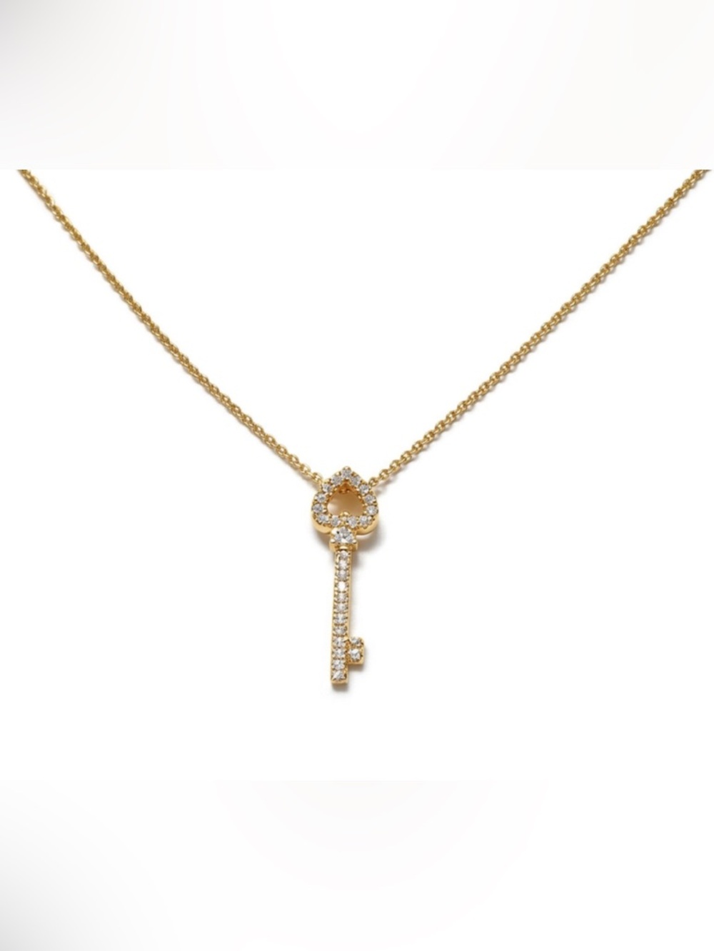 Pave CZ Spade Key Pendant Gold Necklace